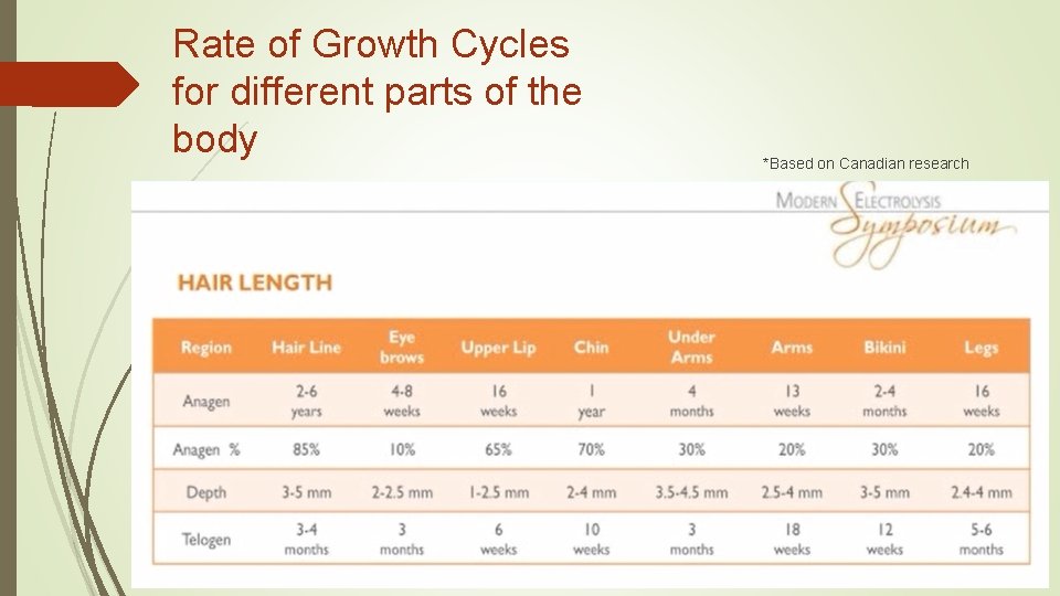 Rate of Growth Cycles for different parts of the body *Based on Canadian research Rate of Growth Cycles for different parts of the body *Based on Canadian research