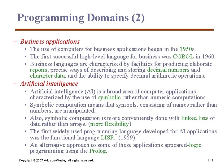 Programming Domains (2) – Business applications • The use of computers for business applications Programming Domains (2) – Business applications • The use of computers for business applications