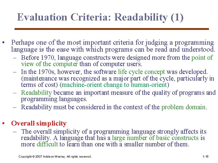 Evaluation Criteria: Readability (1) • Perhaps one of the most important criteria for judging Evaluation Criteria: Readability (1) • Perhaps one of the most important criteria for judging