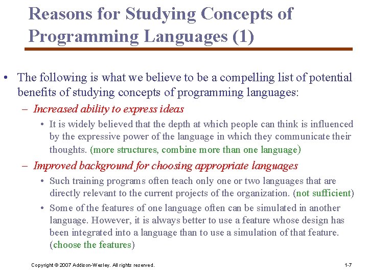 Reasons for Studying Concepts of Programming Languages (1) • The following is what we Reasons for Studying Concepts of Programming Languages (1) • The following is what we