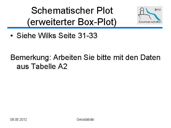 Schematischer Plot (erweiterter Box-Plot) • Siehe Wilks Seite 31 -33 Bemerkung: Arbeiten Sie bitte