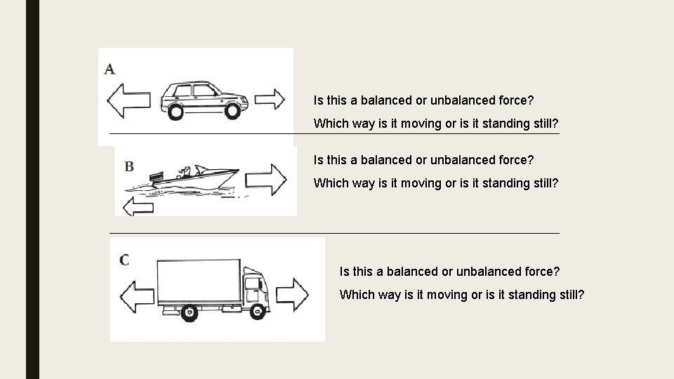 Is this a balanced or unbalanced force? Which way is it moving or is
