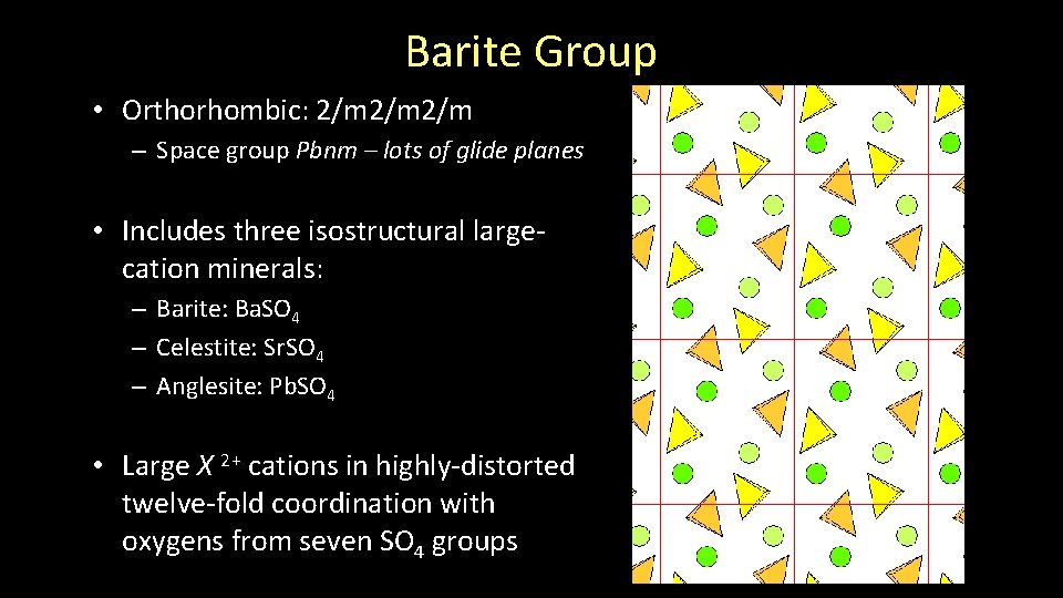 Barite Group • Orthorhombic: 2/m 2/m – Space group Pbnm – lots of glide