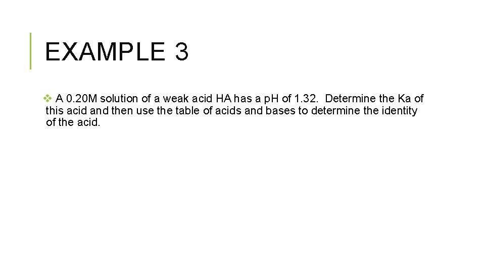EXAMPLE 3 v A 0. 20 M solution of a weak acid HA has
