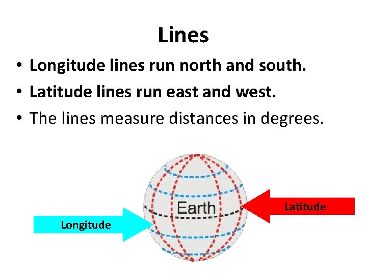 Lines • Longitude lines run north and south. • Latitude lines run east and Lines • Longitude lines run north and south. • Latitude lines run east and