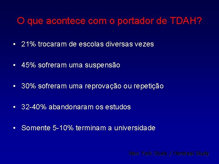 O que acontece com o portador de TDAH? • 21% trocaram de escolas diversas