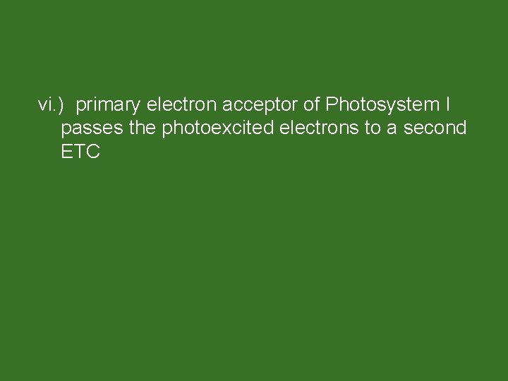 vi. ) primary electron acceptor of Photosystem I passes the photoexcited electrons to a