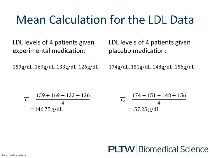 Mean Calculation for the LDL Data • Biomedical Innovations • 