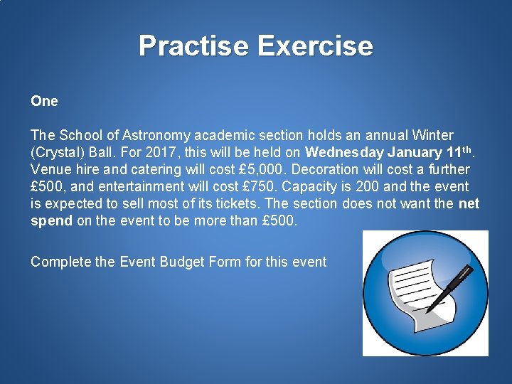 Practise Exercise One The School of Astronomy academic section holds an annual Winter (Crystal)