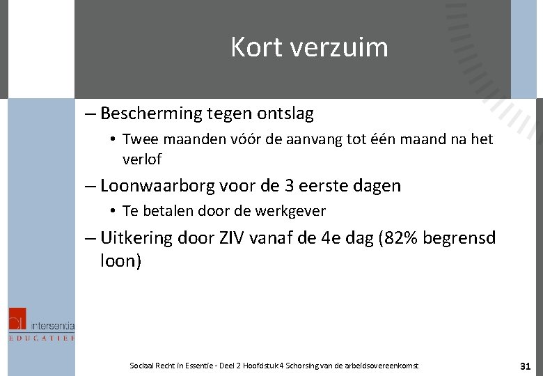 Kort verzuim – Bescherming tegen ontslag • Twee maanden vóór de aanvang tot één