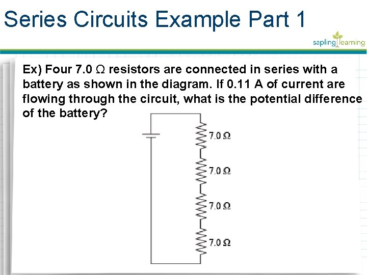 Series Circuits Example Part 1 Ex) Four 7. 0 Ω resistors are connected in Series Circuits Example Part 1 Ex) Four 7. 0 Ω resistors are connected in