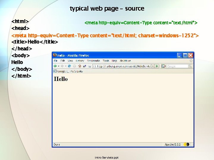 typical web page – source <html> <head> <meta http-equiv=Content-Type content="text/html”> <meta http-equiv=Content-Type content="text/html; charset=windows-1252">