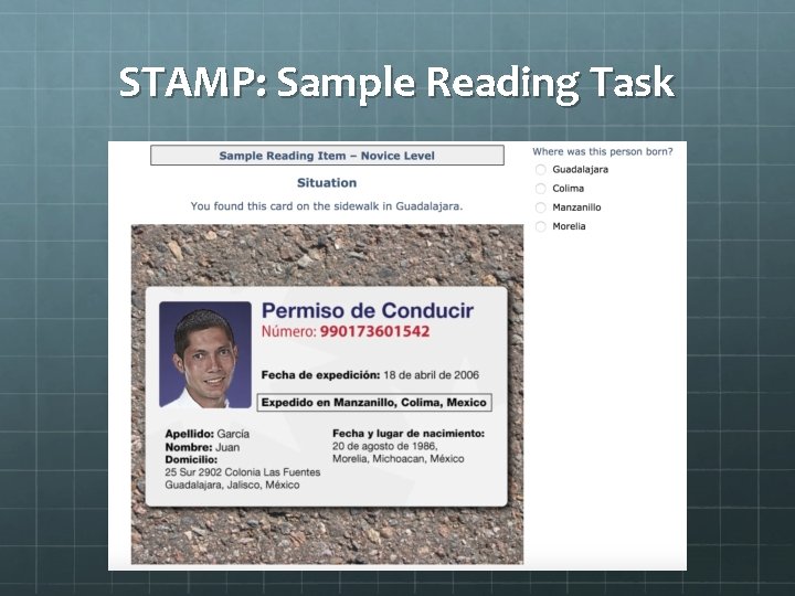 STAMP: Sample Reading Task 