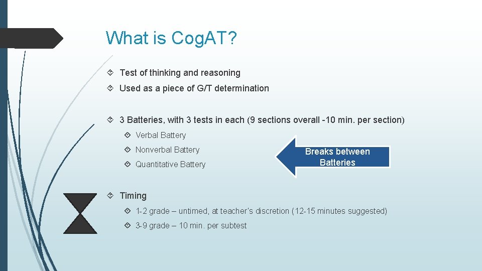 What is Cog. AT? Test of thinking and reasoning Used as a piece of