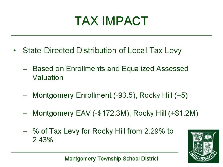 TAX IMPACT • State-Directed Distribution of Local Tax Levy – Based on Enrollments and