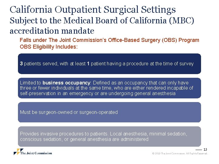 California Outpatient Surgical Settings Subject to the Medical Board of California (MBC) accreditation mandate