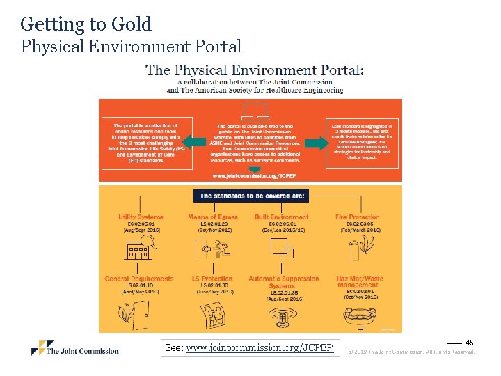 Getting to Gold Physical Environment Portal See: www. jointcommission. org/JCPEP 45 © 2019 The