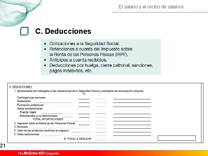 21 El salario y el recibo de salarios C. Deducciones 