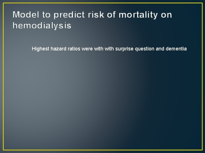 Model to predict risk of mortality on hemodialysis Highest hazard ratios were with surprise