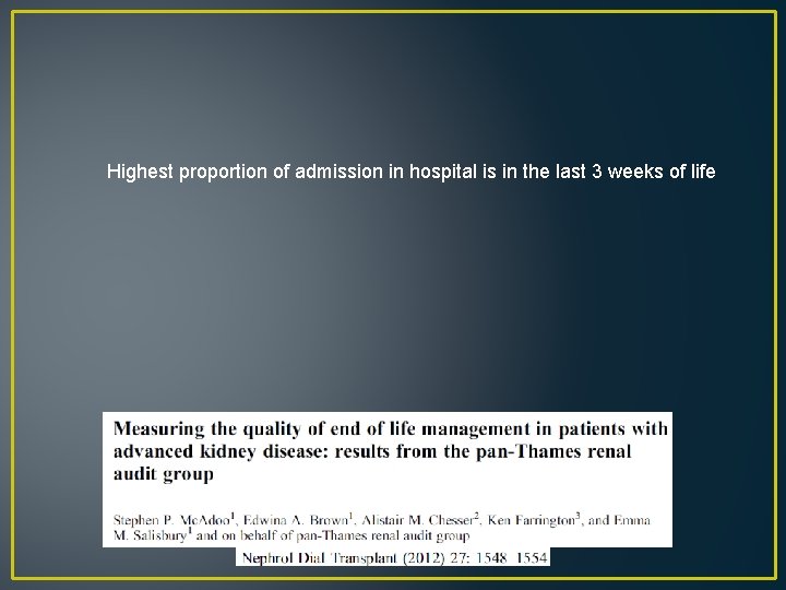 Highest proportion of admission in hospital is in the last 3 weeks of life