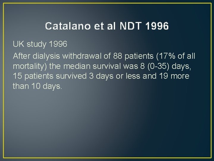 Catalano et al NDT 1996 UK study 1996 After dialysis withdrawal of 88 patients