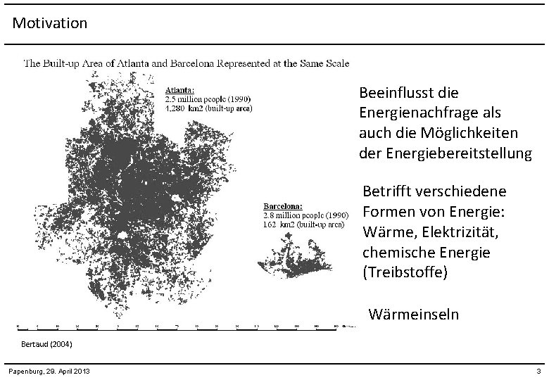 Motivation Beeinflusst die Energienachfrage als auch die Möglichkeiten der Energiebereitstellung Betrifft verschiedene Formen von