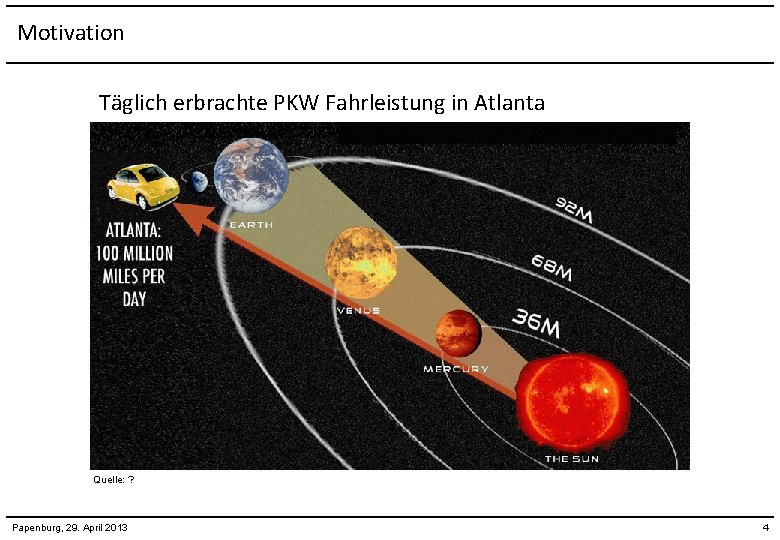 Motivation Täglich erbrachte PKW Fahrleistung in Atlanta Quelle: ? Papenburg, 29. April 2013 4