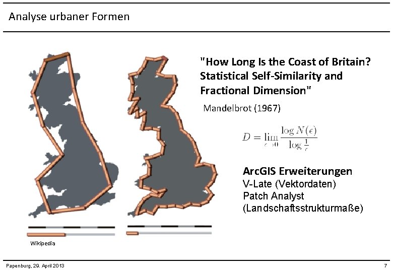 Analyse urbaner Formen "How Long Is the Coast of Britain? Statistical Self-Similarity and Fractional