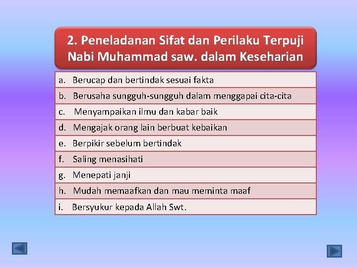 2. Peneladanan Sifat dan Perilaku Terpuji Nabi Muhammad saw. dalam Keseharian a. Berucap dan