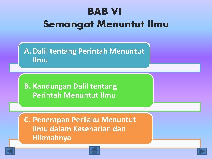 BAB VI Semangat Menuntut Ilmu A. Dalil tentang Perintah Menuntut Ilmu B. Kandungan Dalil