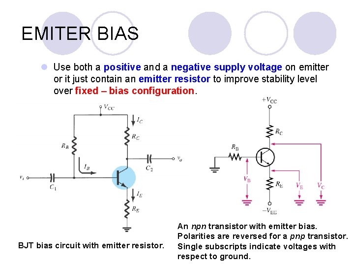 EMITER BIAS l Use both a positive and a negative supply voltage on emitter