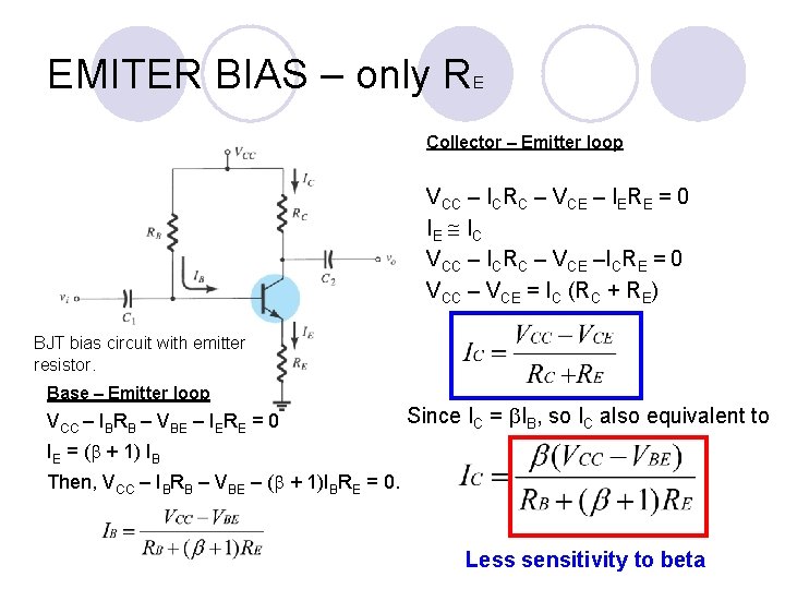 EMITER BIAS – only R E Collector – Emitter loop VCC – ICRC –