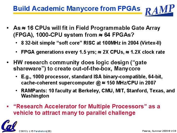 Build Academic Manycore from FPGAs • As 16 CPUs will fit in Field Programmable