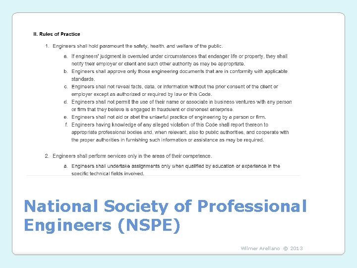 National Society of Professional Engineers (NSPE) Wilmer Arellano © 2013 