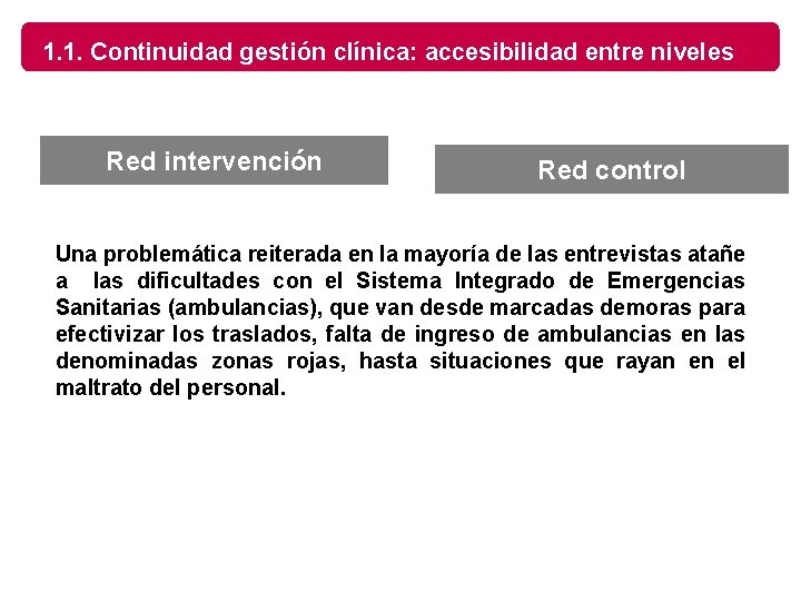 1. 1. Continuidad gestión clínica: accesibilidad entre niveles Red intervención Red control Una problemática