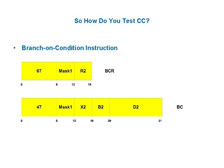 So How Do You Test CC? • Branch-on-Condition Instruction 