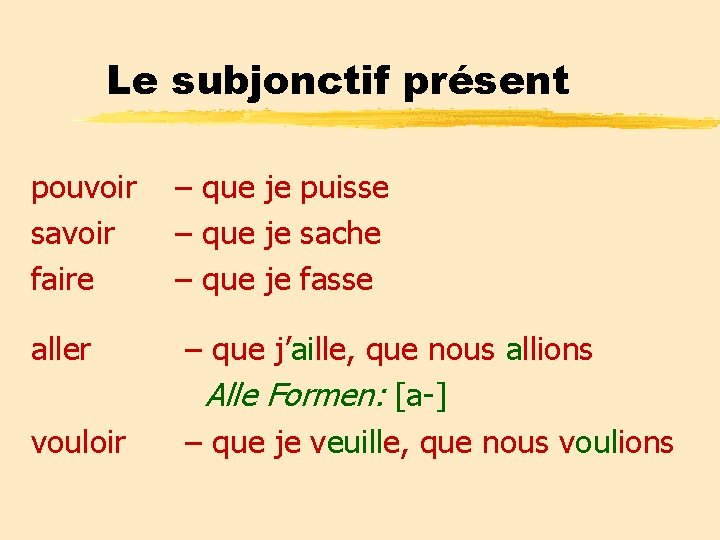 Le subjonctif présent pouvoir savoir faire aller vouloir – que je puisse – que