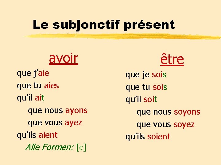 Le subjonctif présent avoir que j’aie que tu aies qu’il ait que nous ayons