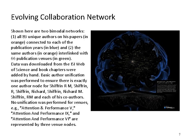 Evolving Collaboration Network Shown here are two bimodal networks: (1) all 89 unique authors