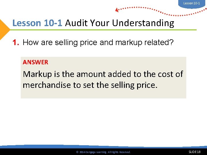 Lesson 10 -1 Audit Your Understanding 1. How are selling price and markup related?