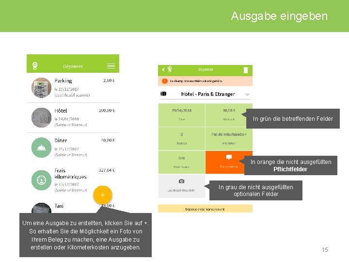 Ausgabe eingeben In grün die betreffenden Felder In orange die nicht ausgefüllten Pflichtfelder In