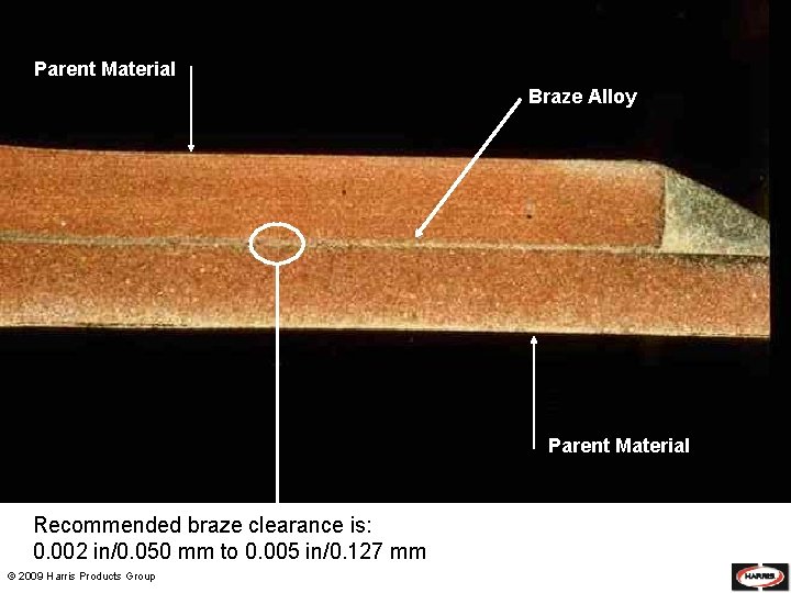 Parent Material Braze Alloy Parent Material Recommended braze clearance is: 0. 002 in/0. 050