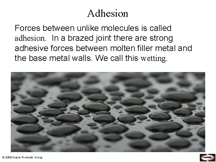 Adhesion Forces between unlike molecules is called adhesion. In a brazed joint there are