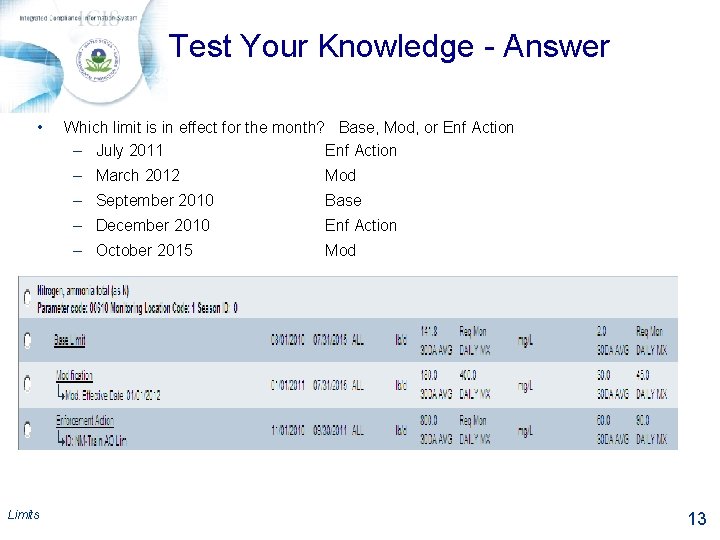 Test Your Knowledge - Answer • Limits Which limit is in effect for the