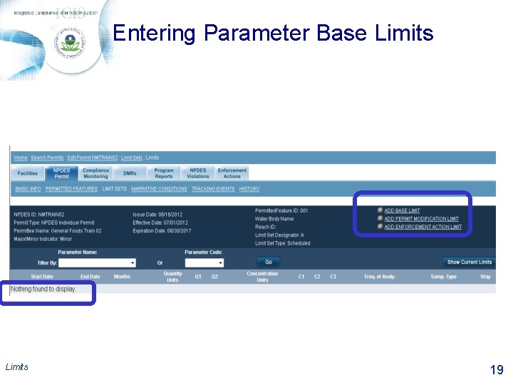 Entering Parameter Base Limits 19 