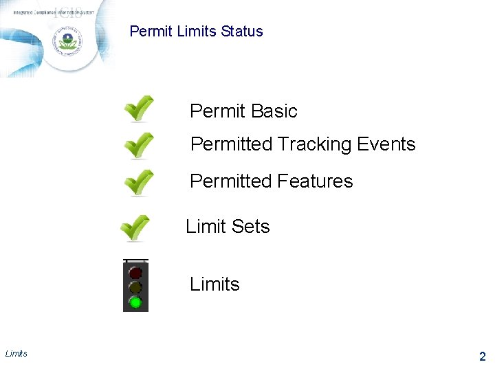 Permit Limits Status Permit Basic Permitted Tracking Events Permitted Features Limit Sets Limits 2