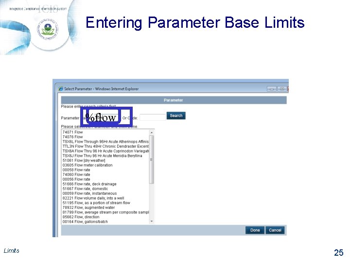 Entering Parameter Base Limits %flow Limits 25 