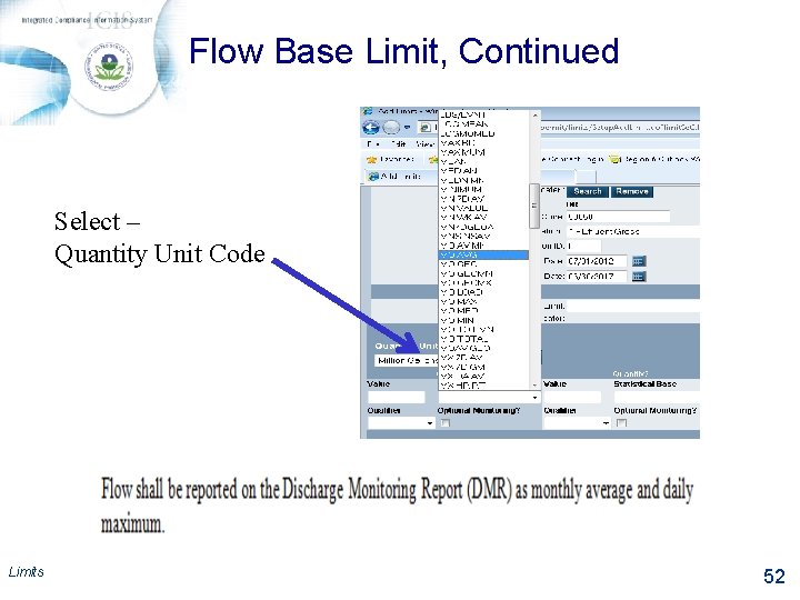 Flow Base Limit, Continued Select – Quantity Unit Code Limits 52 