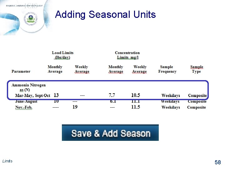 Adding Seasonal Units Limits 58 