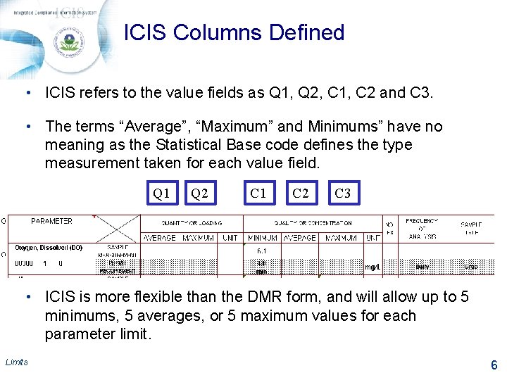 ICIS Columns Defined • ICIS refers to the value fields as Q 1, Q